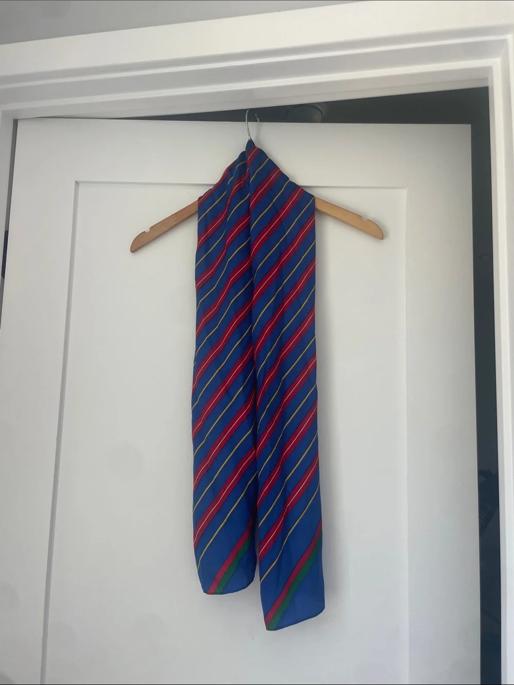Ralph Lauren Blue Silk Scarf with Red and Green Diagonal Stripes Unisex fasho